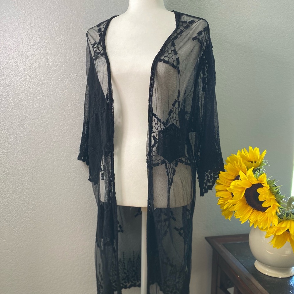 Sheer Black Duster/ Beach Cover Up/ Festival